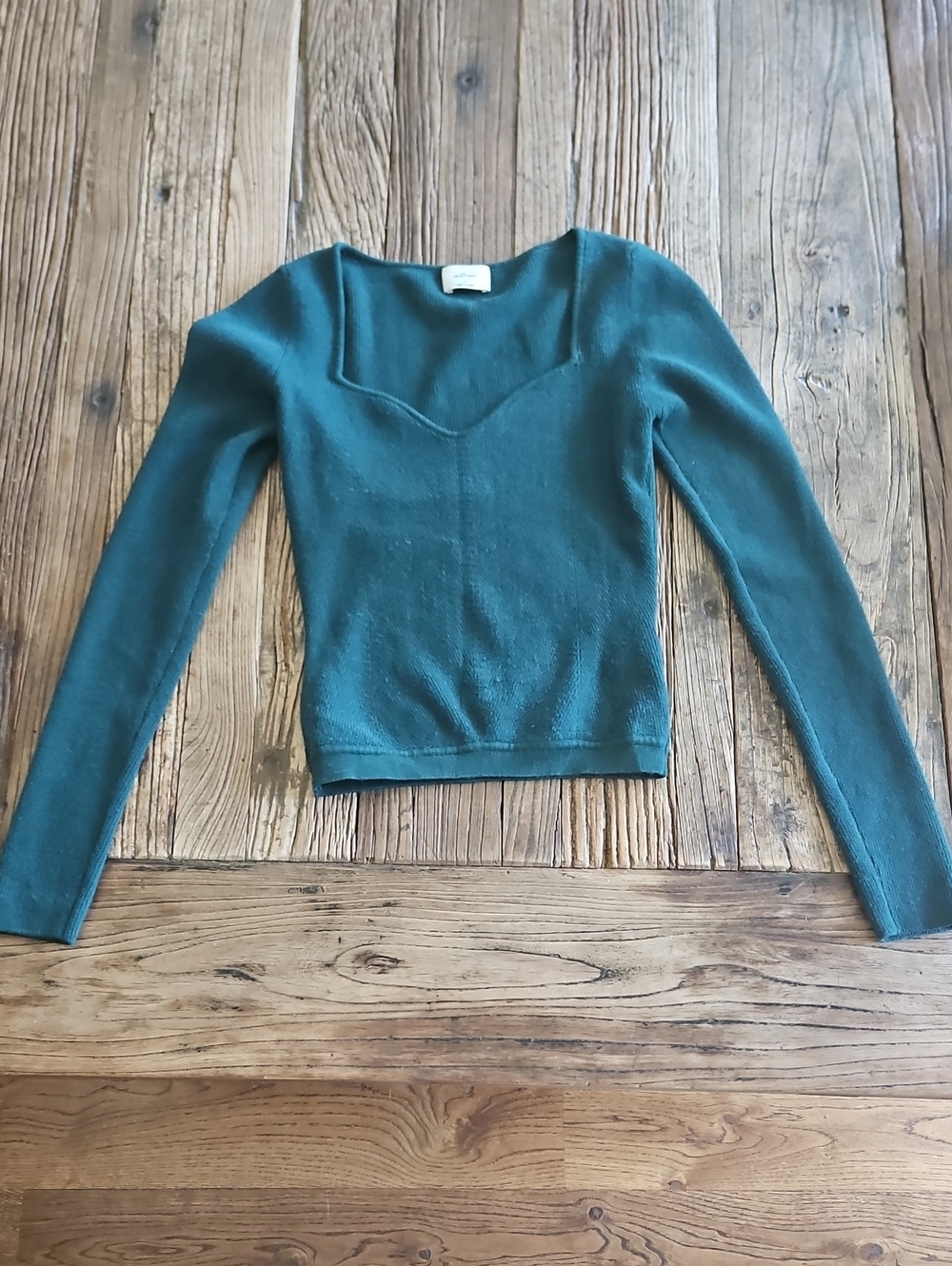 Aritzia Wilfred Green Long-Sleeve Square Neck Knit Top Size Small